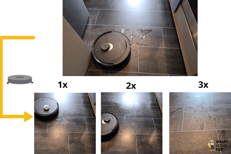 Das Testergebnis des Roborock Q Revo beim Extrem-Wischtest auf dem PVC-Boden wird übersichtlich dargestellt.